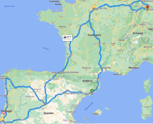 Ausschnitt Übersichtskarte Tour Spanien Portugal Januar 2023